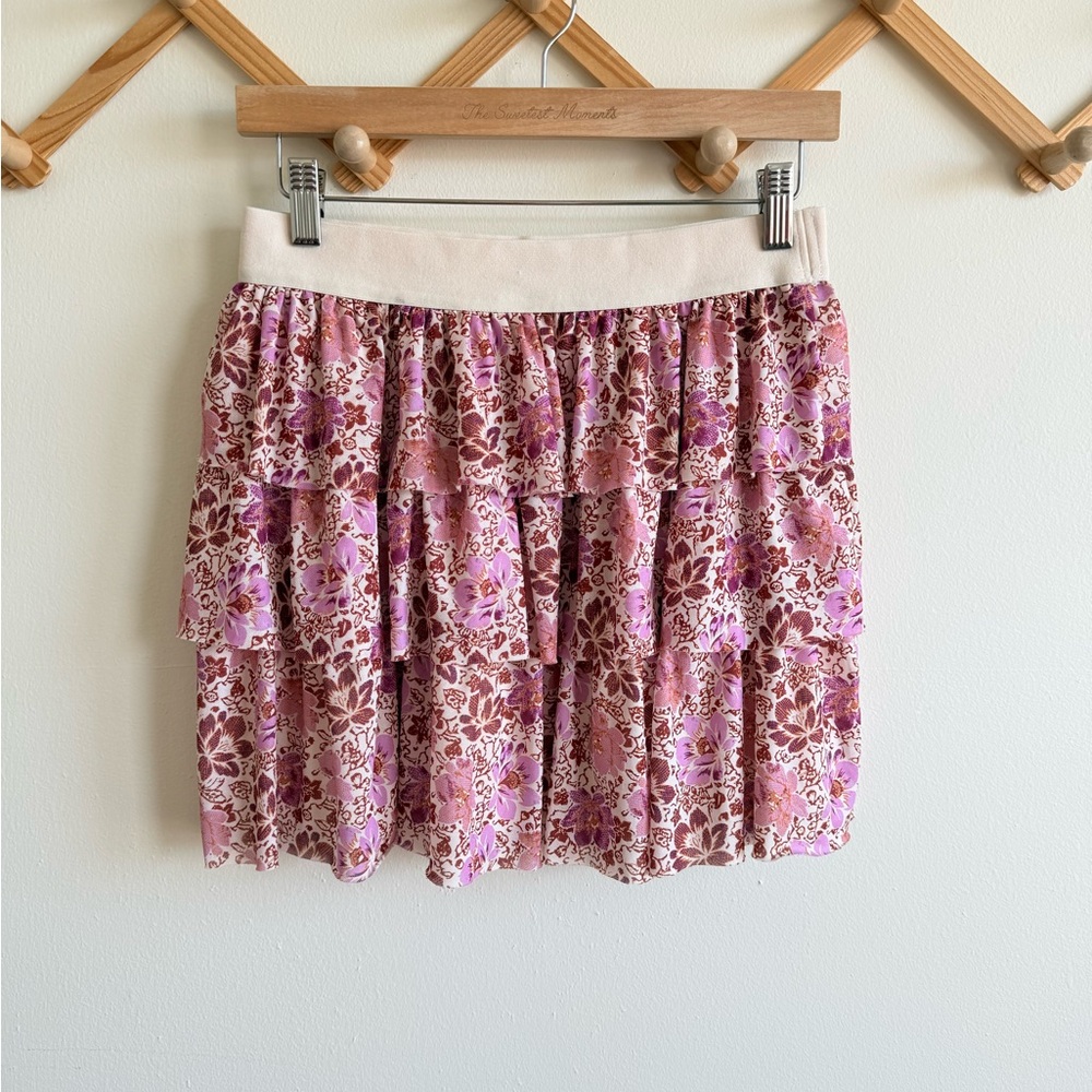Originality Tiered Ruffle Floral Mini Skirt Made in Usa